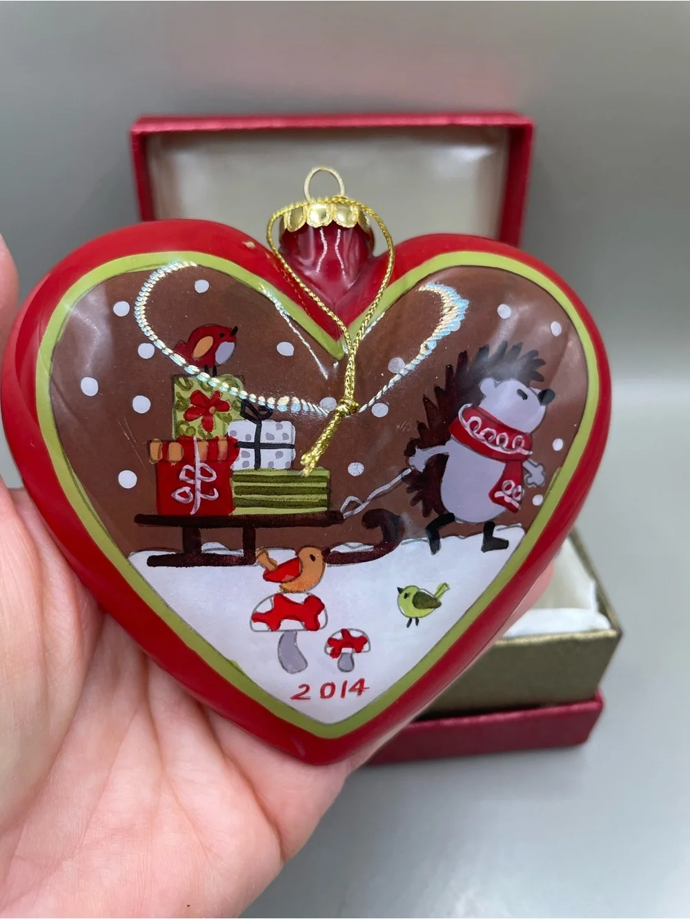 Pier 1 Li Bien Christmas 4x3.5” Ornament 2014 Heart Fox Birds NIB